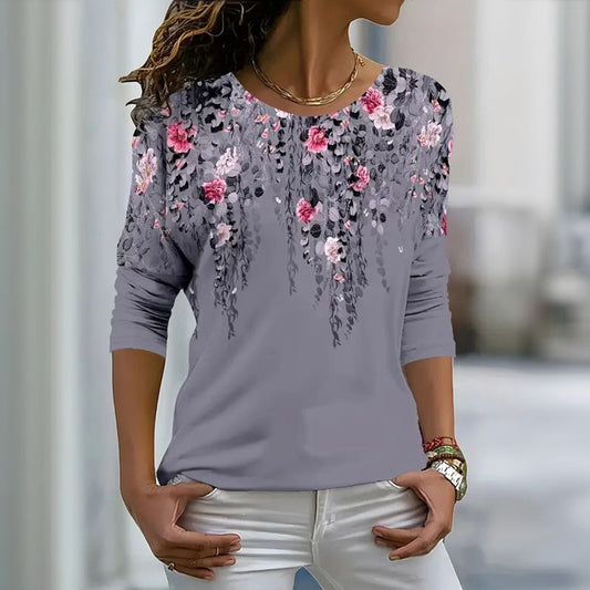 【Manches Longues】T-Shirt À Vintage Floral Print
