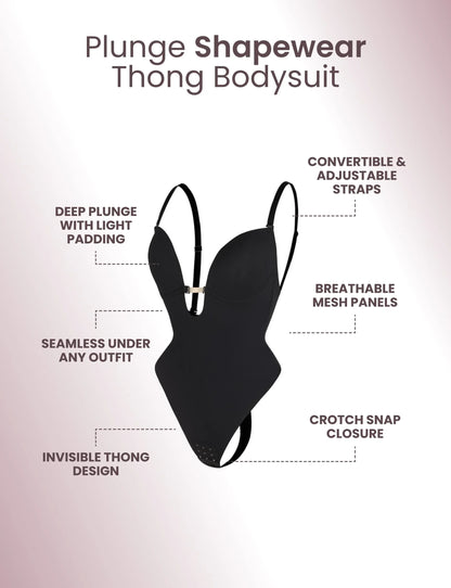 Plunge Shapewear Thong Bodysuit